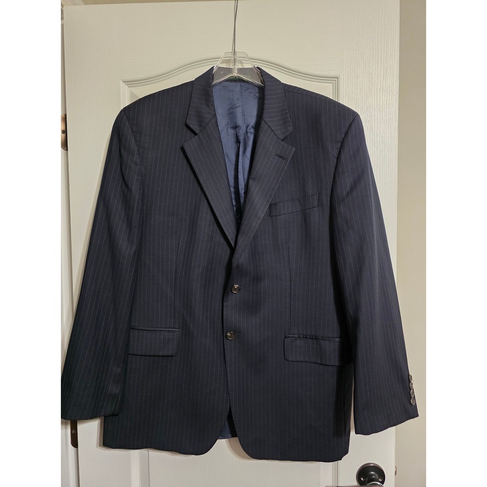 Lauren Ralph Lauren Mens 44R Navy Blue Pinstripe Wool Two Button Suit Jacket